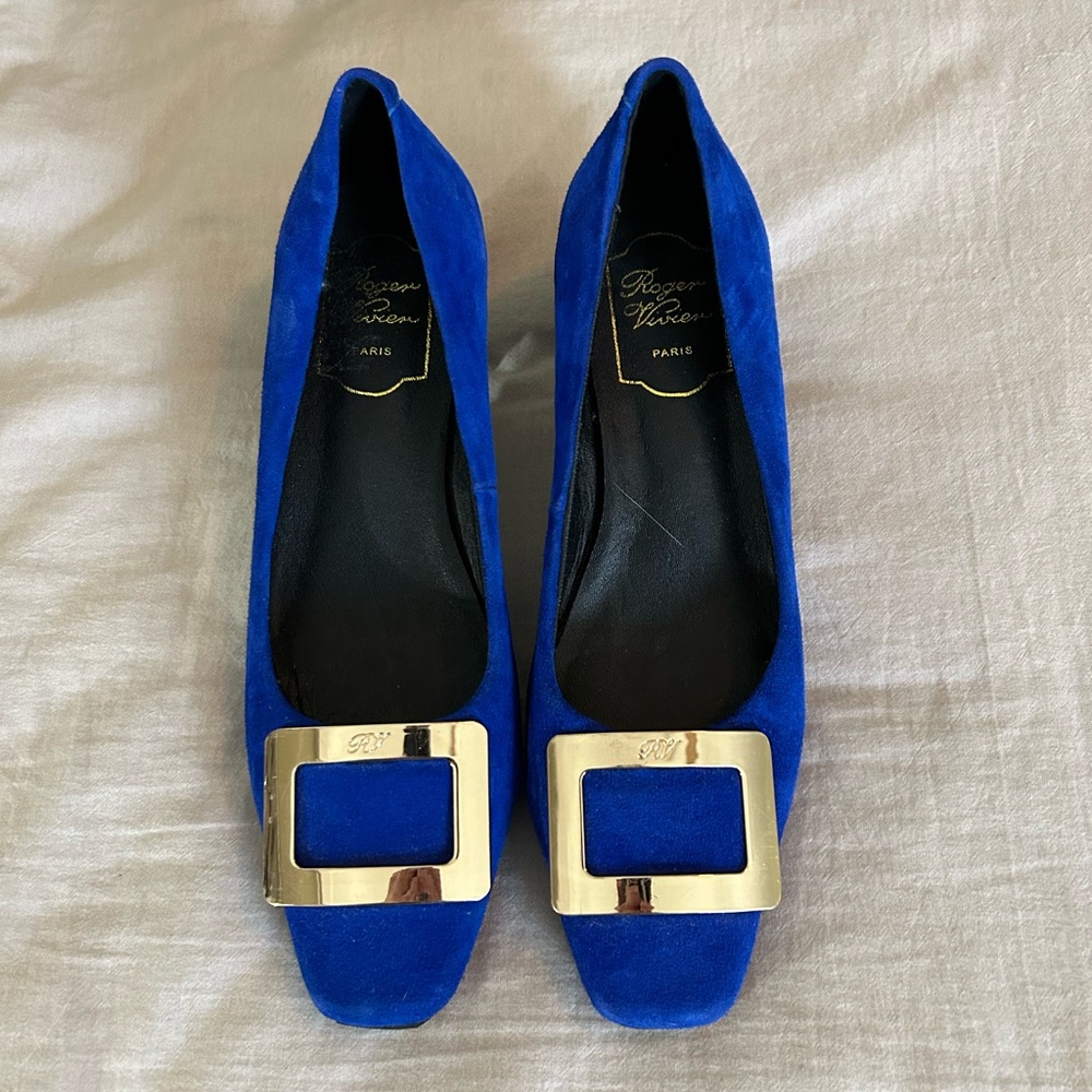 Designer Inspired Blue Suede Heels